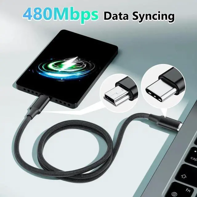 Alt view image 4 of 7 - 5FT Braided USB-C to Mini USB Cable, 480Mbps OTG Charging Cord for Camera, PS3 Controller, Dash Cam, Ti-84 Plus