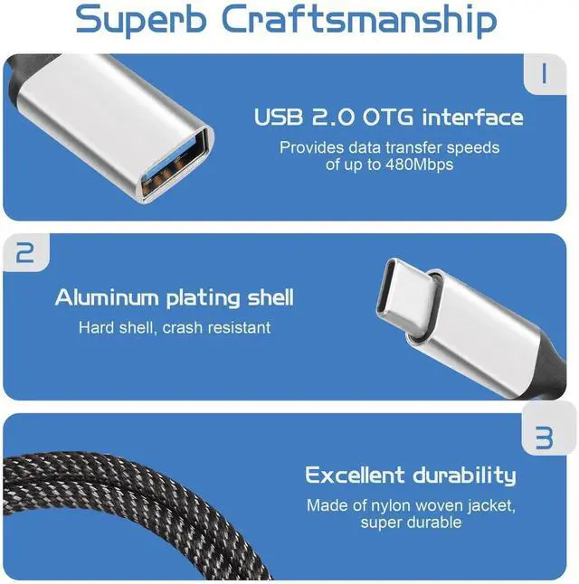Alt view image 3 of 6 - 20CM USB-C OTG Y Splitter Cable, USB 3.0 Type C Male to 3-Port USB A Female Multiport Hub for Car, Laptop & PC