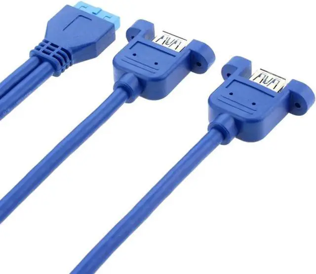 Alt view image 3 of 4 - 1.64FT 2-Port USB 3.0 Splitter Cable, 20-Pin Motherboard Header to Dual USB A Female Adapter with Mounting Holes & Screws