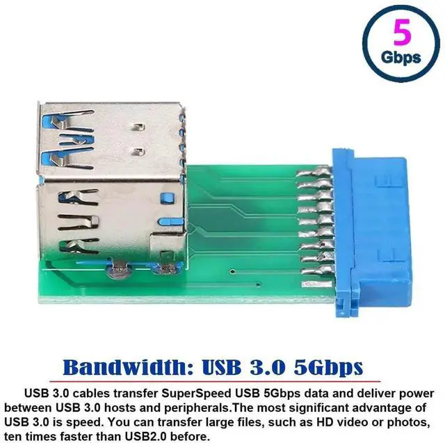 Alt view image 5 of 5 - Vertical Dual USB 3.0 A Female to Motherboard 20Pin Header Adapter, 90° Angle PCBA for Internal Front Panel USB Expansion