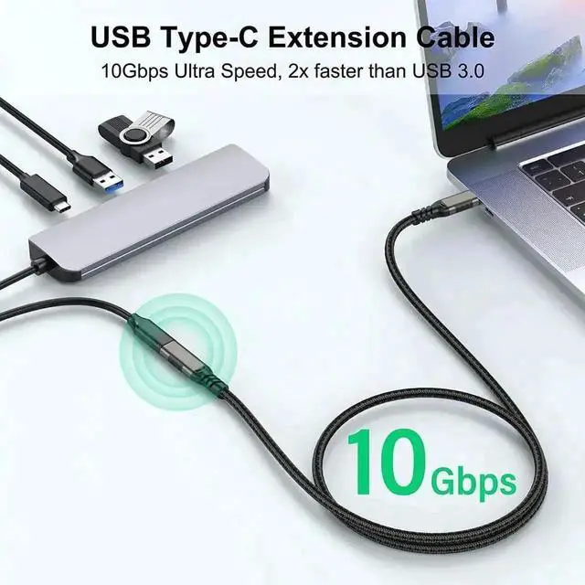 Alt view image 4 of 7 - 1M/3.3FT USB C Extension Cable, USB 3.1 Gen2 Male to Female Cord, 10Gbps Data & 100W/5A Fast Charging for MacBook, Laptops, Tablets & Phones