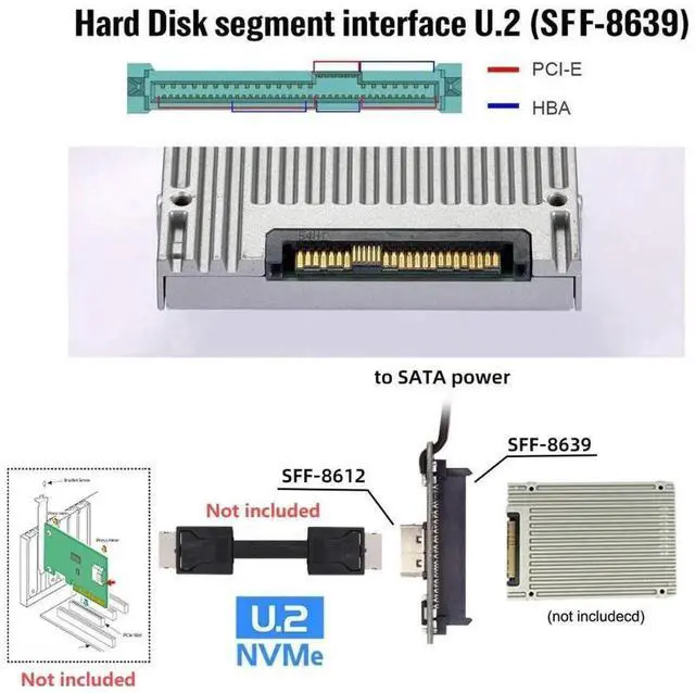 Alt view image 6 of 7 - U.2/U.3 SFF8639 SSD to OCuLink SFF8612 PCB Adapter Card with 5V/12V SATA Power Cable