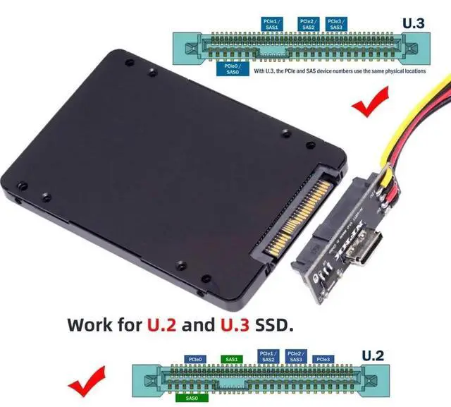 Alt view image 3 of 7 - U.2/U.3 SFF8639 SSD to OCuLink SFF8612 PCB Adapter Card with 5V/12V SATA Power Cable