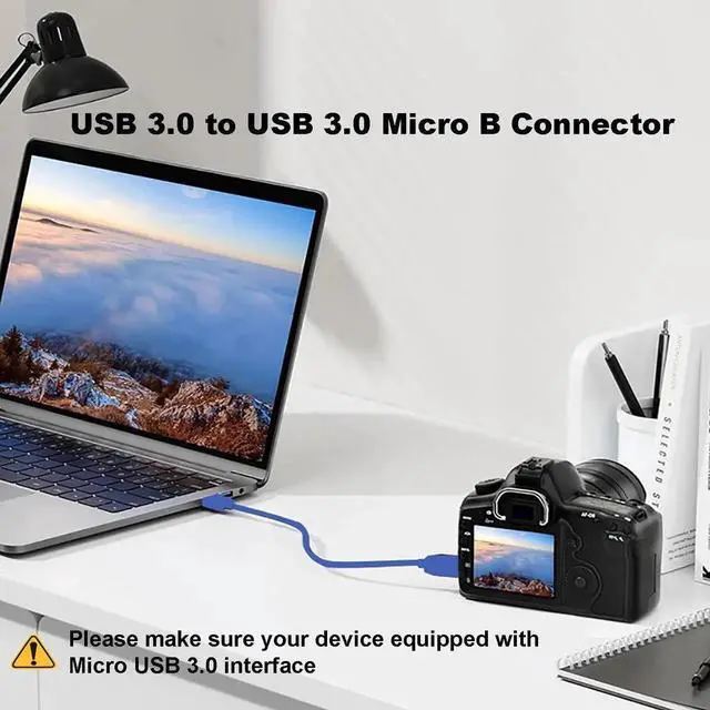 Alt view image 2 of 6 - 2 Pack 0.65ft Short USB 3.0 A to Micro B Cable, Blue High Speed Cord for External Hard Drive, Samsung Galaxy S5, Note Pro, WD, Lacie, Hitachi, Seagate & Cameras