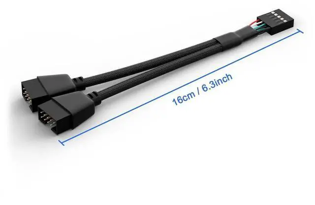Alt view image 2 of 2 - 2 Pack Braided Black USB 2.0 Header Splitter, Motherboard 9 Pin Extension Cable