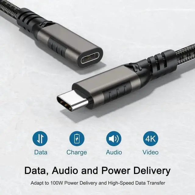Alt view image 6 of 7 - 3.3FT USB-C Extension Cable, 10Gbps USB3.2, 100W 5A Fast Charging Cord for PSVR2, USB-C Hub, MacBook, iPad Pro, Magsafe Charger & XPS