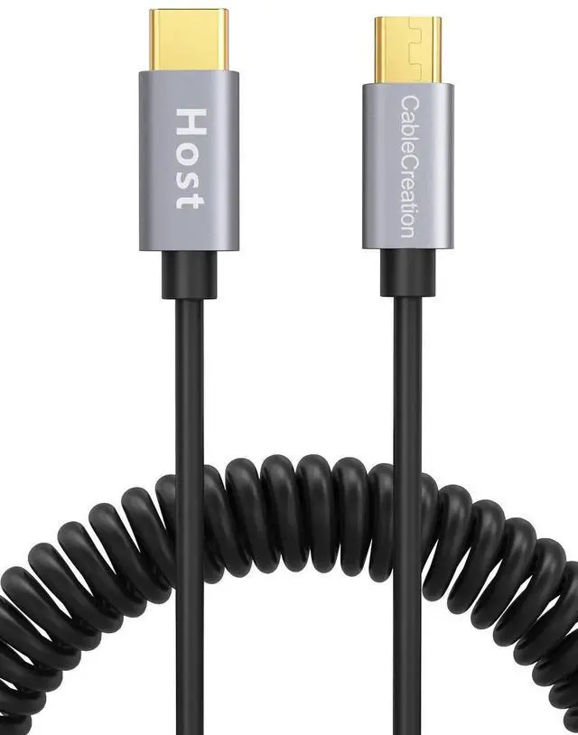 Main image of 4FT/1.2M Coiled USB-C to Micro USB OTG Cable, 480Mbps Charging & Data Cord, Black