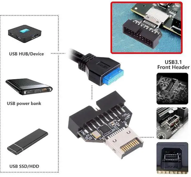 Alt view image 3 of 7 - USB 3.0 20Pin Header to Type-E IDC Socket Adapter with CH334P Chip, USB 3.1 Front Panel Converter for Desktop Motherboard