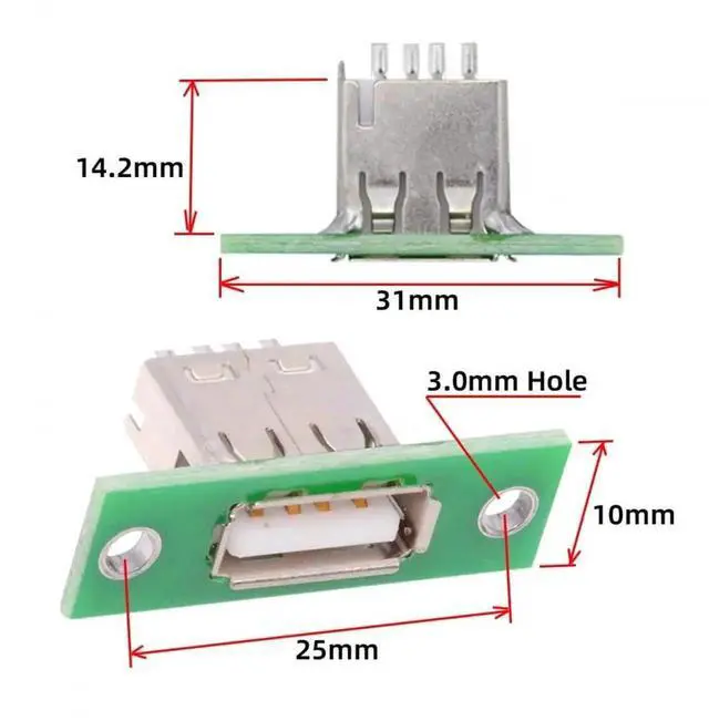 Alt view image 2 of 6 - 5Pcs Set Panel Mount USB Type-A Female Socket, Solder Type DIY Connector