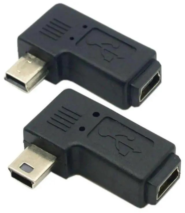 Alt view image 2 of 7 - 2 Pack 90 Degree Left & Right Angled Mini USB 5Pin Male to Female Extension Adapter