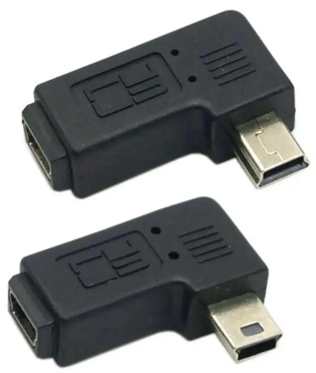 Alt view image 4 of 7 - 2 Pack 90 Degree Left & Right Angled Mini USB 5Pin Male to Female Extension Adapter