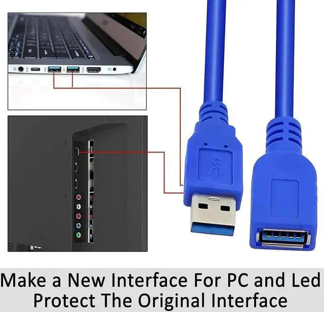 Alt view image 3 of 7 - 3-Pack 0.5m/1.6FT Blue USB 3.0 Extension Cable, Type A Male to Female High Speed Cord for Laptop, Keyboard, Printer