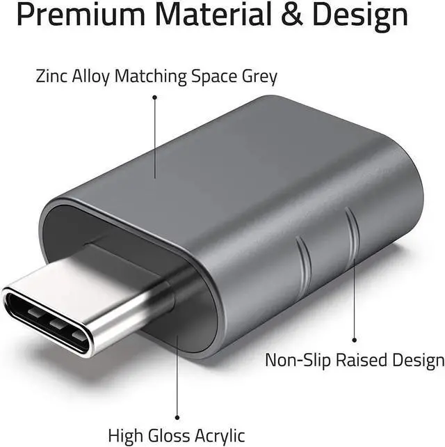 Alt view image 2 of 6 - 2 Pack USB-C to USB 3.0 Adapter, Thunderbolt 3 Compatible Converter, Space Grey for MacBook, XPS & Type C Devices