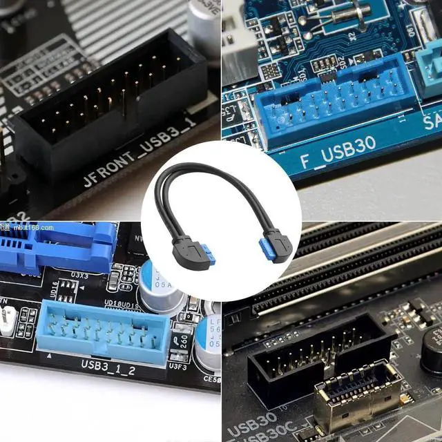 Alt view image 2 of 6 - 1ft/30cm 90 Degree USB 3.0 20Pin Motherboard Extension Cable, 19/20Pin Female to Female Front Panel Header Cord