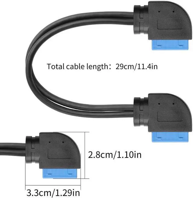Alt view image 6 of 6 - 1ft/30cm 90 Degree USB 3.0 20Pin Motherboard Extension Cable, 19/20Pin Female to Female Front Panel Header Cord