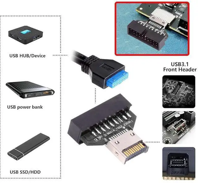 Alt view image 7 of 7 - USB 3.0 20Pin Header to USB 3.1 Type-E IDC Socket Adapter, Front Panel Converter for Desktop Motherboard