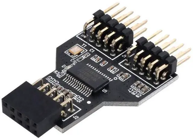Alt view image 3 of 6 - 9-Pin USB 2.0 Header 1 to 2 Port Splitter Adapter, Motherboard Internal USB Hub Connector