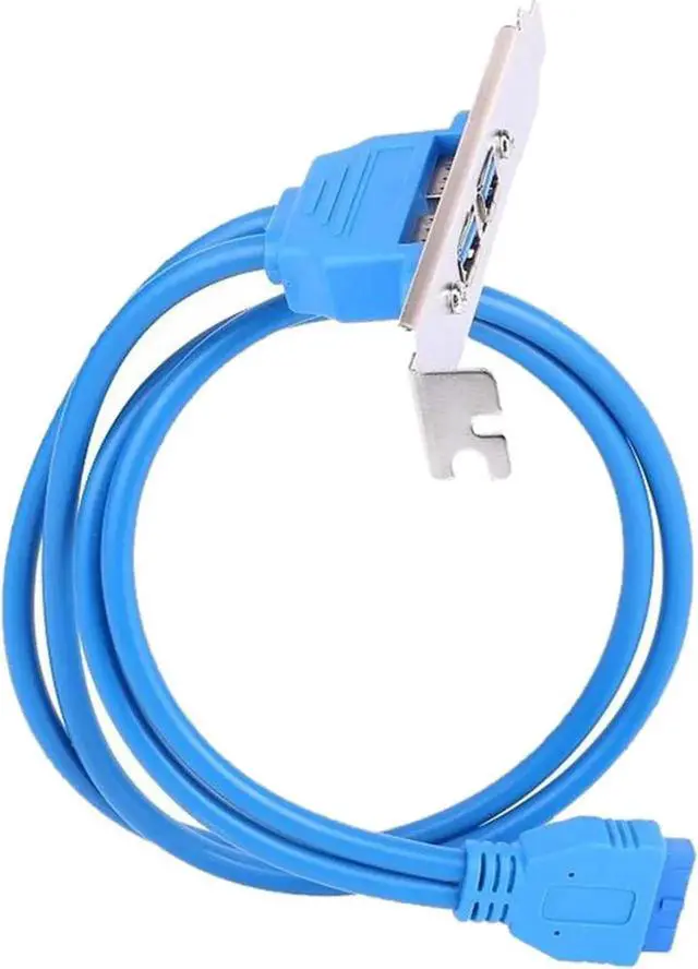 Alt view image 4 of 4 - 1.64ft Blue PCI Slot Bracket Cable, USB 3.0 20Pin Header to Dual USB-A Female Back Panel Expansion Adapter