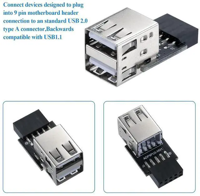 Alt view image 7 of 7 - 9Pin USB 2.0 Header 1 to 2 Port Dual Layer Splitter Adapter for PC Motherboard