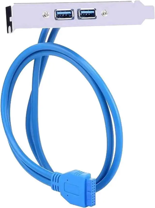 Alt view image 3 of 4 - 1.64ft Blue USB 3.0 20Pin to Dual USB-A Adapter Cable, Full PCI Bracket 2-Port Rear Panel Expansion for Motherboard