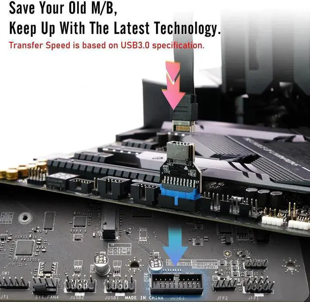 Alt view image 4 of 7 - 180 Degree 19-Pin USB 3.0 Header to 20-Pin Type-C A-Key Adapter, Internal Header Converter for PC Front Panel Type-E Port Extension