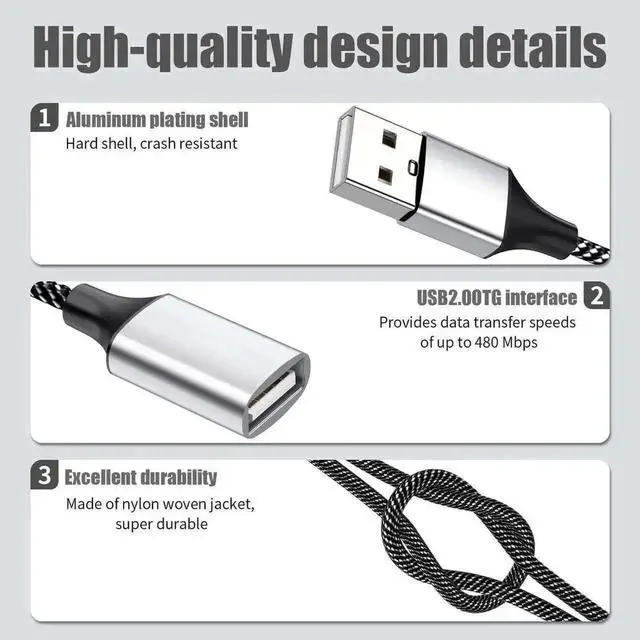 Alt view image 3 of 7 - 0.8FT USB Splitter Cable, 1 Male to 4 Female USB Hub Adapter for Laptop, Mac, Car, Xbox, Flash Drive & HDD