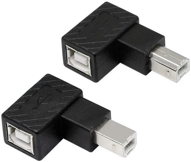 Main image of 2 Pack 90 Degree USB 2.0 Type-B Adapter, Left & Right Angle Male to Female Converter for Printer, Scanner, External Hard Drive
