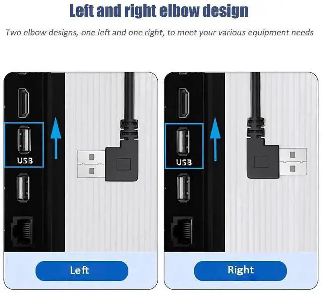 Alt view image 6 of 7 - 2 Pack 90 Degree USB 3.0 Extension Cable, Left & Right Angle Type A Male to Male Cord for Laptop, TV, Flash Drive, Mouse, Hard Drive, Camera