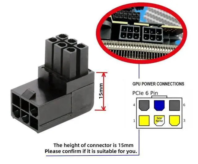 Alt view image 7 of 7 - 2 Pack 90 Degree ATX 6Pin GPU Power Adapter, Angled Graphics Card Power Connector