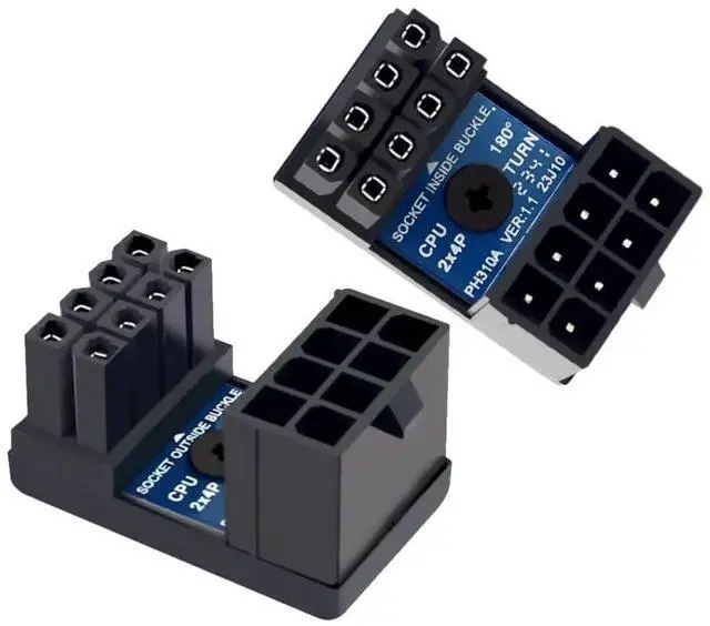 Main image of 2 Pack 180 Degree Angled ATX 8Pin EPS 12V CPU Power Adapter, Inside Buckle Connector for PC Motherboard