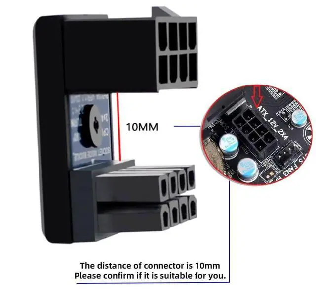 Alt view image 2 of 7 - 2 Pack 180 Degree Angled ATX 8Pin EPS 12V CPU Power Adapter, Inside Buckle Connector for PC Motherboard