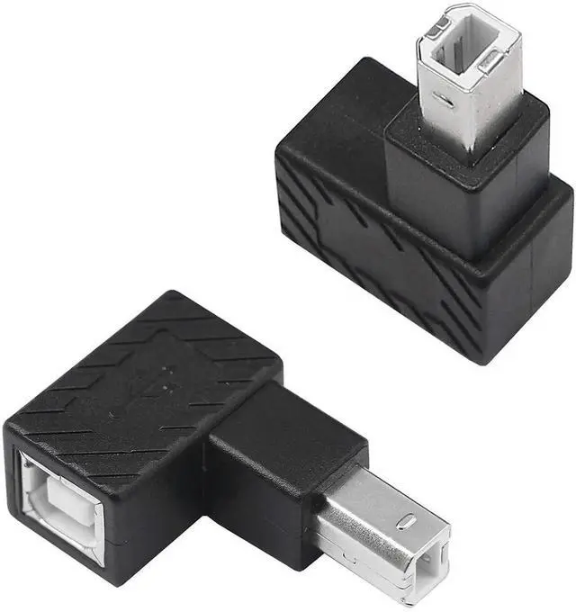 Main image of 2 Pack 90° Up Angle USB 2.0 Type-B Adapter, Male to Female Right Angle Connector for Printer, Scanner, External Hard Drive