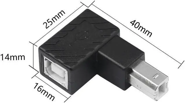 Alt view image 5 of 6 - 2 Pack 90° Up Angle USB 2.0 Type-B Adapter, Male to Female Right Angle Connector for Printer, Scanner, External Hard Drive