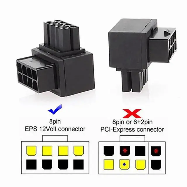 Alt view image 5 of 7 - 2 Pack 90 Degree ATX 8Pin EPS 12V CPU Power Adapter, Right Angle Power Connector for PC Motherboard