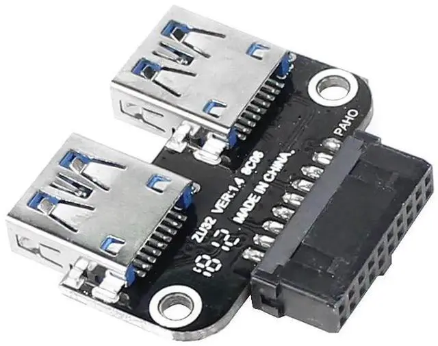 Alt view image 2 of 6 - 19/20Pin Motherboard Header to Dual USB 3.0 Adapter, Horizontal 20Pin to 2 Type-A Female Port Converter for Desktop PC & Card Reader