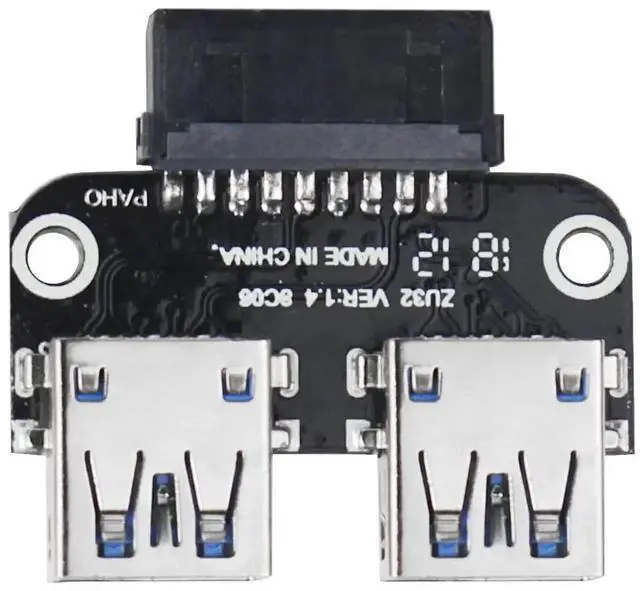 Alt view image 3 of 6 - 19/20Pin Motherboard Header to Dual USB 3.0 Adapter, Horizontal 20Pin to 2 Type-A Female Port Converter for Desktop PC & Card Reader