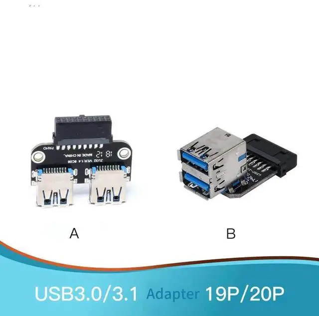 Alt view image 5 of 6 - 19/20Pin Motherboard Header to Dual USB 3.0 Adapter, Horizontal 20Pin to 2 Type-A Female Port Converter for Desktop PC & Card Reader