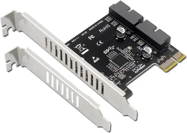 Alt view image 7 of 7 - PCI-E 1X to Dual USB 3.0 19/20Pin Header Expansion Card, 5Gbps Internal Front Panel USB Adapter with Full & Low Profile Bracket for Desktop PC