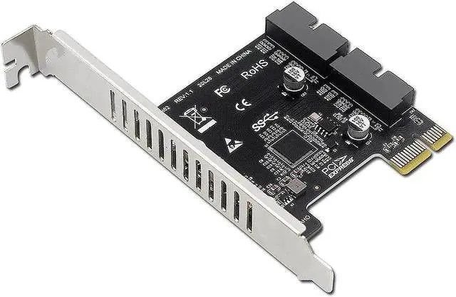 Alt view image 2 of 7 - PCI-E 1X to Dual USB 3.0 19/20Pin Header Expansion Card, 5Gbps Internal Front Panel USB Adapter with Full & Low Profile Bracket for Desktop PC