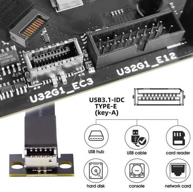 Alt view image 6 of 7 - USB 3.2 Type-E IDC 20Pin Front Panel Header Male to Female Extension Cable, 20Gbps High-Speed Internal Extender Cord