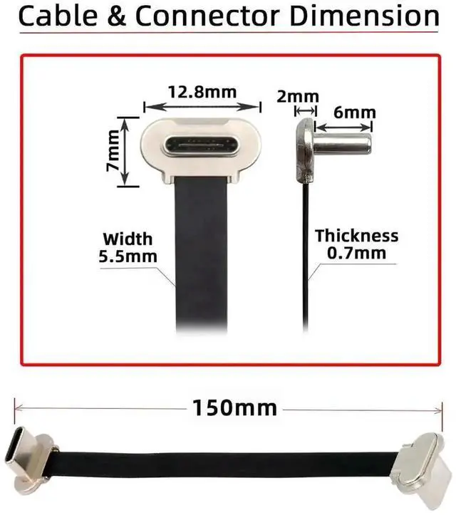Alt view image 5 of 7 - 15cm Angled USB-C to USB-C Flat Cable, 65W Fast Charging Ultra Slim USB 2.0 Cord for Laptops, Phones & Tablets
