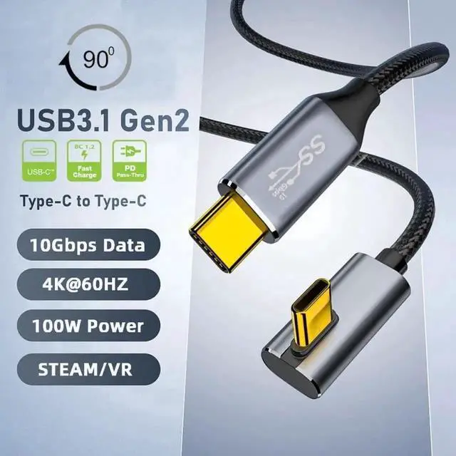 Alt view image 6 of 7 - 50cm Angled USB-C to USB-C Cable, 100W 20V 5A USB 3.1 Gen2 10Gbps Charging & Data Cord for Laptop, Tablet, Phone