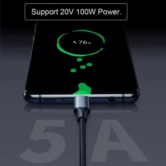 Alt view image 3 of 6 - 2M 90° Up Angled USB-C Extension Cable, USB 3.1 Gen2 10Gbps 100W Male to Female Cord with Sleeve for Laptop & Phone