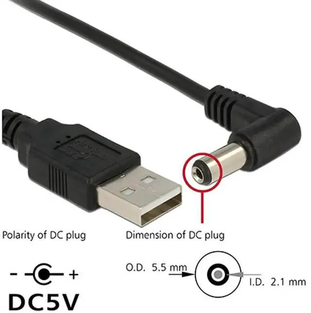 Alt view image 2 of 6 - 120CM USB 2.0 A Male to 90 Degree Right Angled DC 5.5x1.5mm Power Cable, 5V Barrel Connector Charging Cord