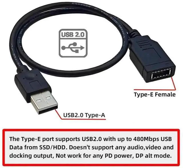 Alt view image 2 of 7 - 0.4M USB 2.0 Motherboard Header Male to Type-E Key-A USB 3.1 Front Panel Extension Cable