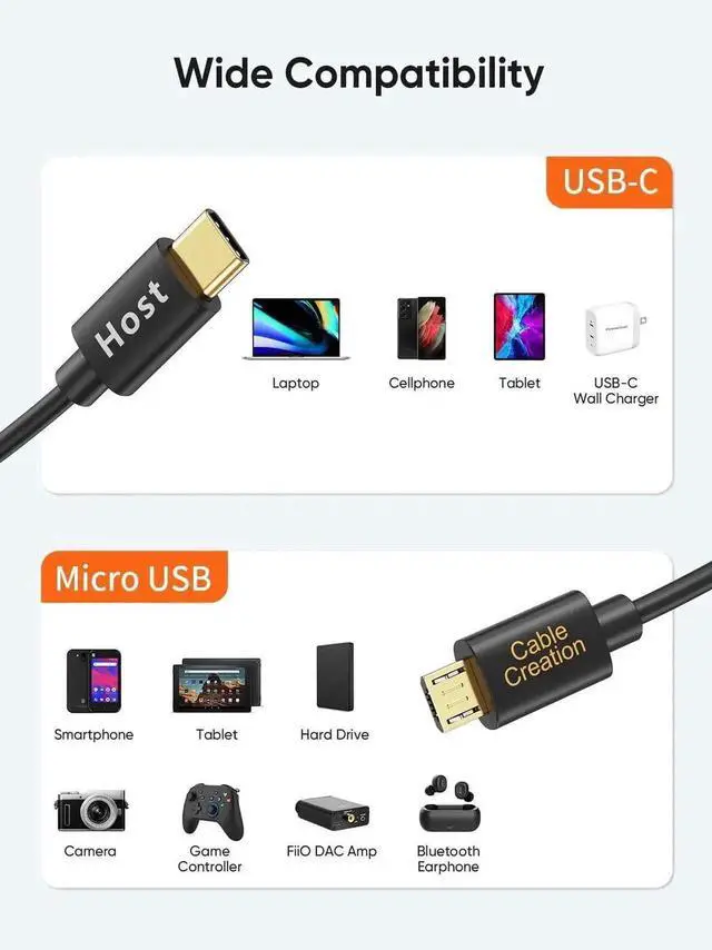 Alt view image 6 of 7 - 3.3FT Black USB C to Micro USB OTG Cable, 480Mbps Data Cord for MacBook, Galaxy S Series, Pixel Series
