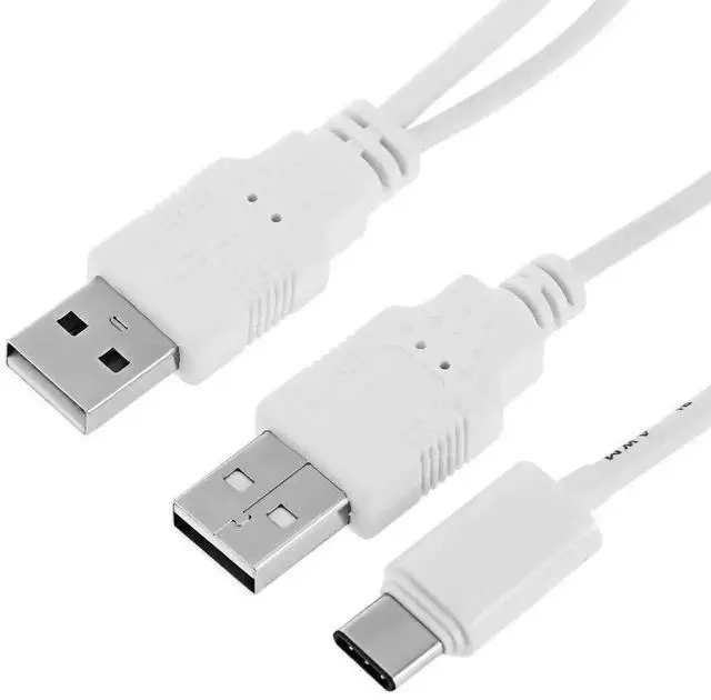Alt view image 7 of 7 - 60cm White USB 3.1 Type-C to Dual USB A Male Y Cable, Extra Power & Data Cord for Phones and Hard Drives