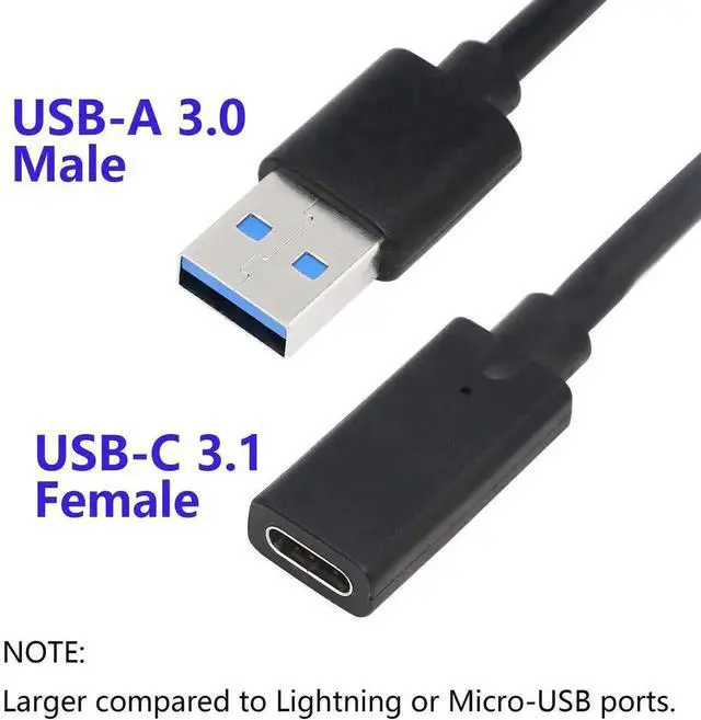 Alt view image 6 of 7 - 3ft Black USB 3.0 Type A Male to USB-C Female Adapter Converter