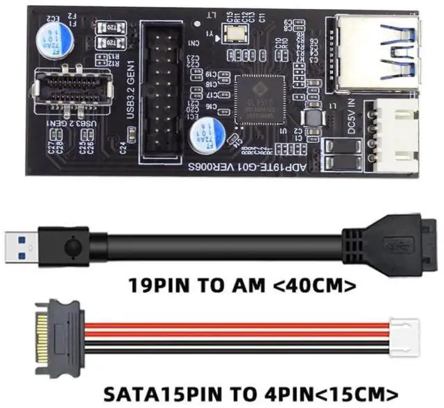 Alt view image 6 of 6 - USB 3.0 19/20Pin to USB 3.1 Type-E HUB Adapter, 5Gbps PCBA Port Multiplier with SATA Power Cable for Motherboard