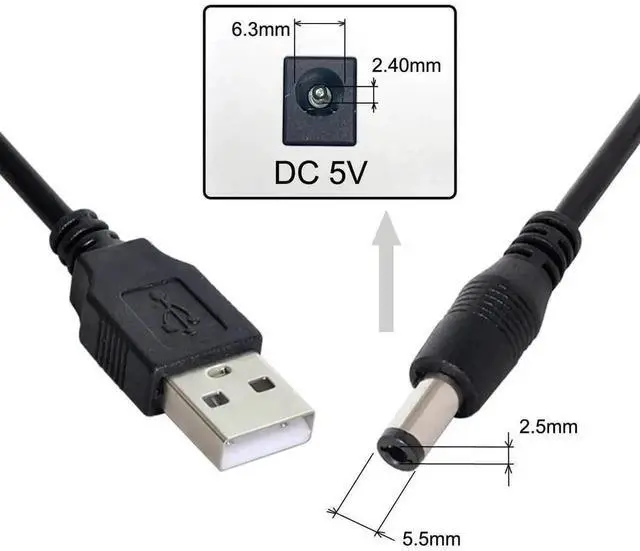 Alt view image 5 of 6 - 100cm USB 2.0 A Male to 5.5x2.5mm DC Barrel Straight Charging Cable, 5V Power Cord
